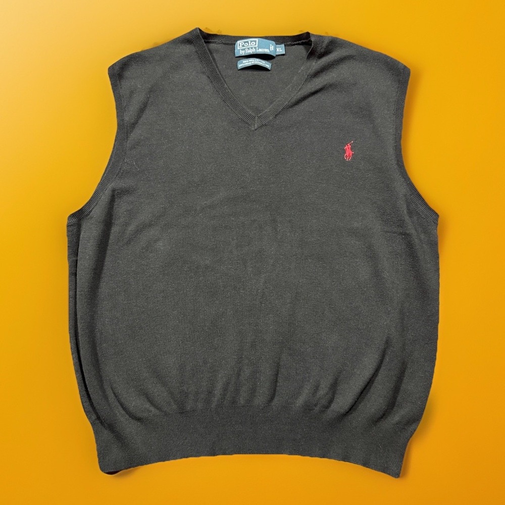 VTG Polo Ralph Lauren‎ Black pima cotton Golf sweater Vest Men's XL Pullover
